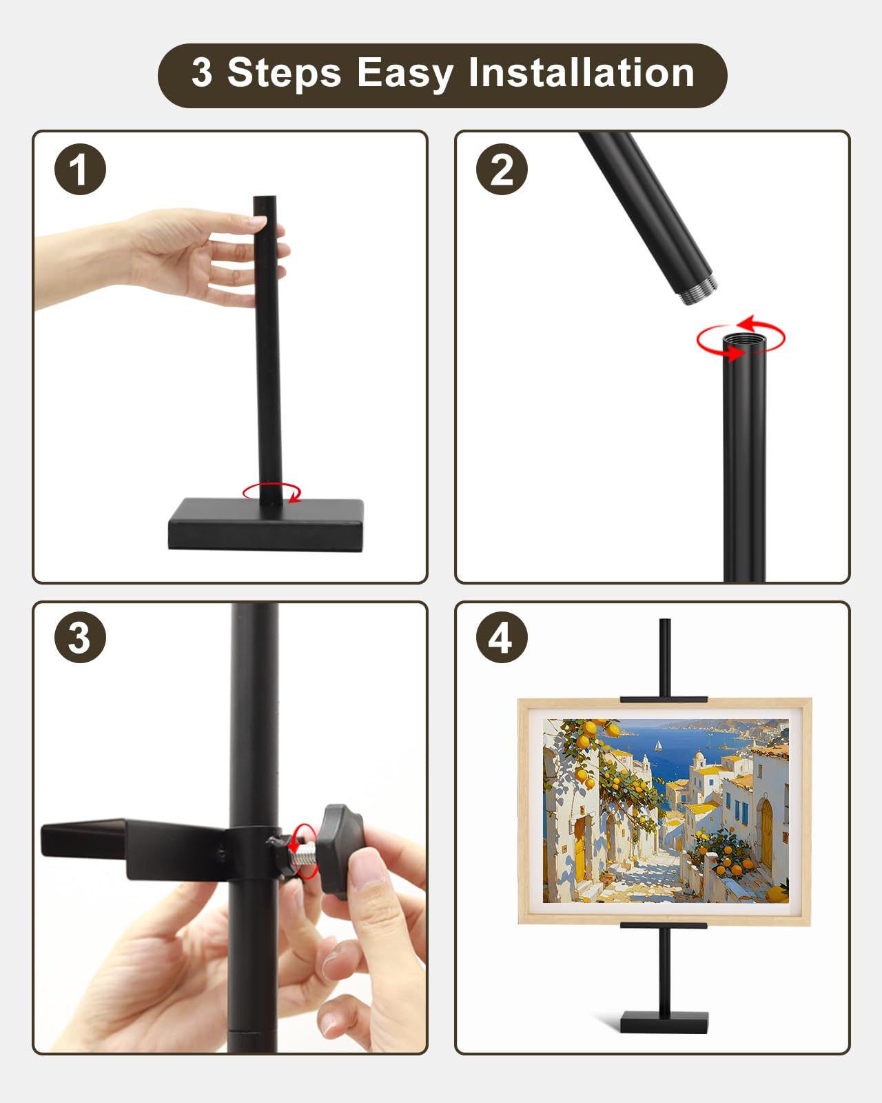 Victawks Adjustable Tabletop Easel Stand, Picture Easels for Display Up to 29" H, Metal Picture Frame Holder Stand Table for Art, Photo (Black)