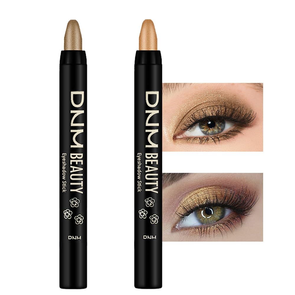 Kaely 2Pcs Cream Eyeshadow Stick Set for Eyes,Light Khaki & Desert Gold Shimmer Pen,Eye Brightener Halloween Makeup,sombras para ojos,Smooth Eye Shadow Highlighter Crayon Pencil Waterproof,04+06