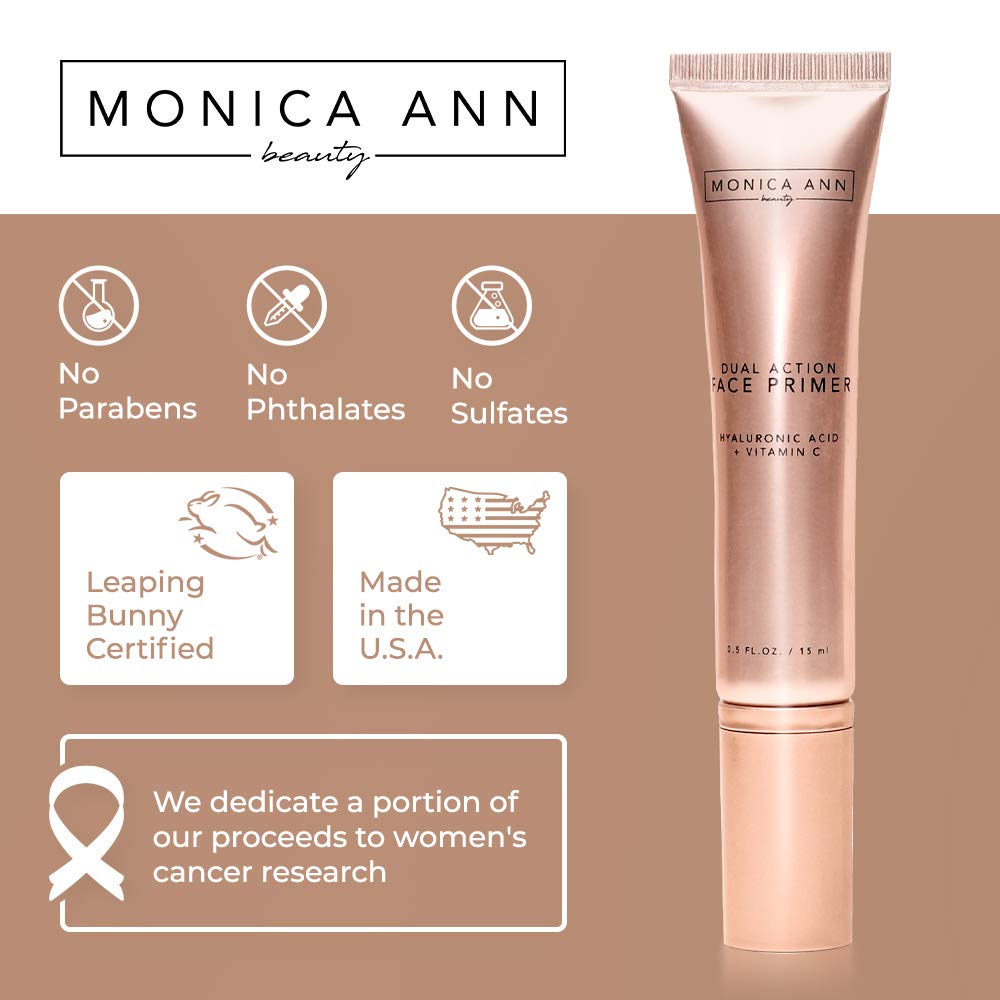 Dual-Action Face Primer - 15 mL | Hydrating Makeup Primer With Vitamin C & Hyaluronic Acid | Smoothing Translucent Matte Pore Minimizer | Foundation Primer For Any Skin Tone