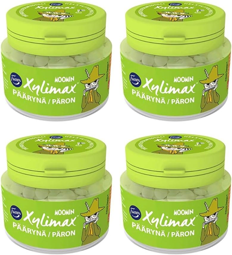 Fazer Moomin Xylimax Pear Taste Pastilles 4 Jars of 90g