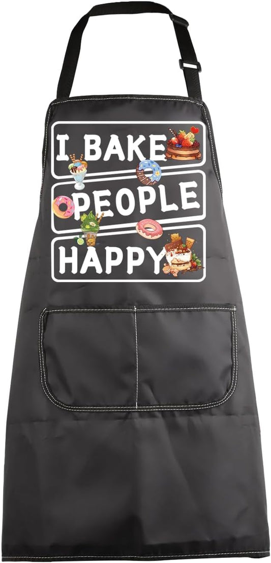 MBMSO Baking Apron Funny Baker Gifts for Bake Lover Kitchen Cooking Apron I Bake People Happy Apron Baking Gifts for Bakers