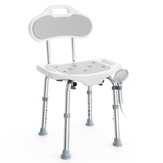 BlessReach Shower Chair for Inside Shower with Back, 400 lbs Shower Stool with Adjustable Height, Padded Seat & Drainage Holes, Shower Seat for Inside Tub, Bathtub Chair for Elderly and Disabled