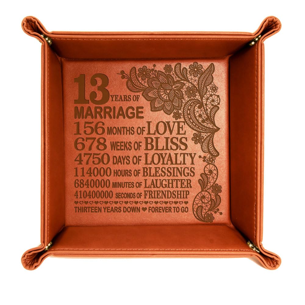 13 Years Anniversary Engraved Leather Tray, Traditional Lace Anniversary, 13 Years Together as Husband and Wife, Boyfriend and Girfriend. Couples Gifts.