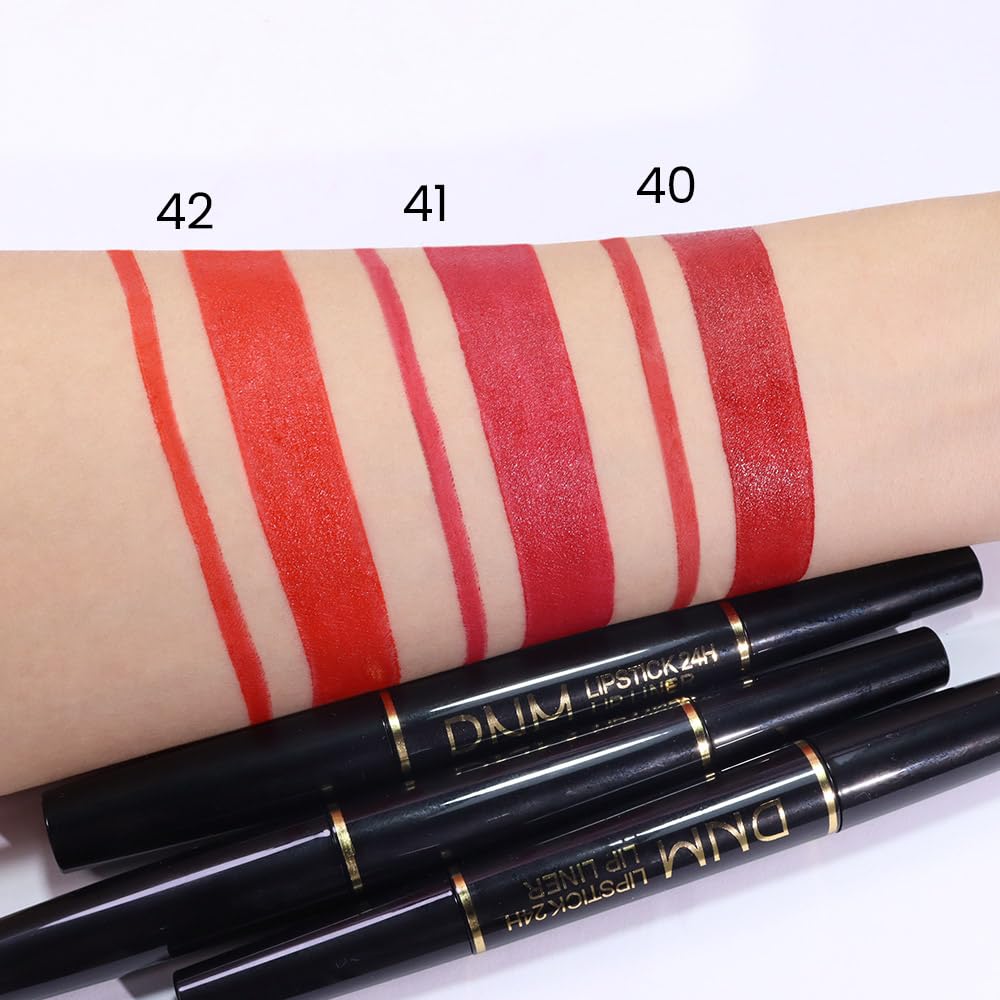 evpct 1Pcs Red Velvet Matte Lip Liner and Lipstick Combo Set Kit for Women, Fire Orange British Red Magic 24 Hours Lipstick and Lip Liner Stain Makeup Set Long Lasting Waterproof 24 labial, 42#