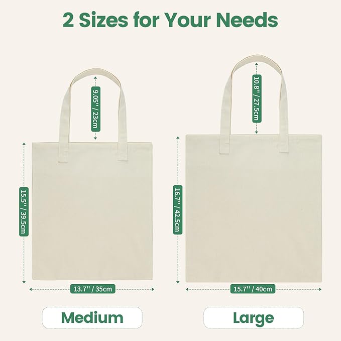 Carbrea 24 Pack Canvas Tote Bag - Lightweight Thin Tote Bags Bulk Blank Shopping Reusable Grocery Bags for DIY Gift Sublimation Activity - Beige