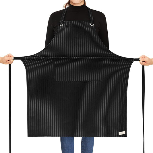ROTANET Stripe Stretch Apron for Men Women Chef Big and Tall Large Striped Aprons with Pockets for Kitchen Cooking Waterproof