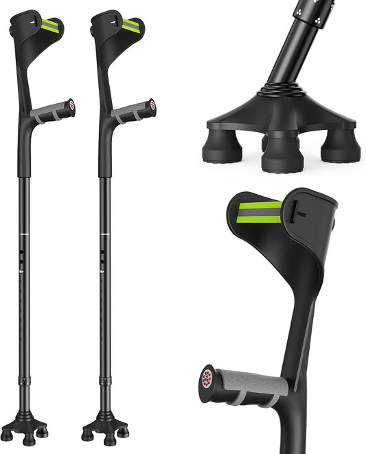 Forearm Crutches (One Pair) for Adults, Folding Forearm Crutches Adults Lightweight Height-Adjustable, Open Cuff, Aluminium with Rubber Ergonomic Handles