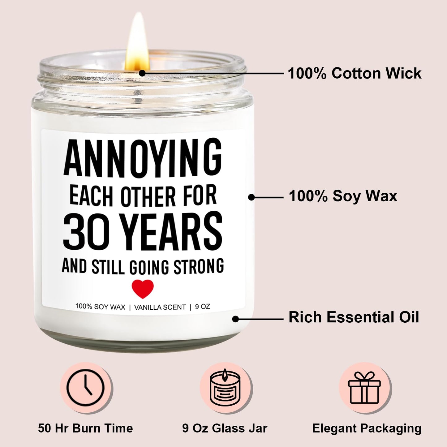Younift Funny 30 Years Candle, 30th Anniversary Decorations, 30th Anniversary, Gifts for Husband, Wife, Couples, Parents, Friends, Men, Women, 30 Year Wedding Anniv. Pearl Presents for Him, Her