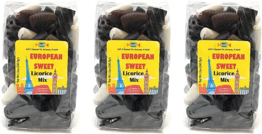 European Sweet Licorice Collection - Total wt. 36(Oz), Include: 3 pck of Sweet Euro Licorice Mix,