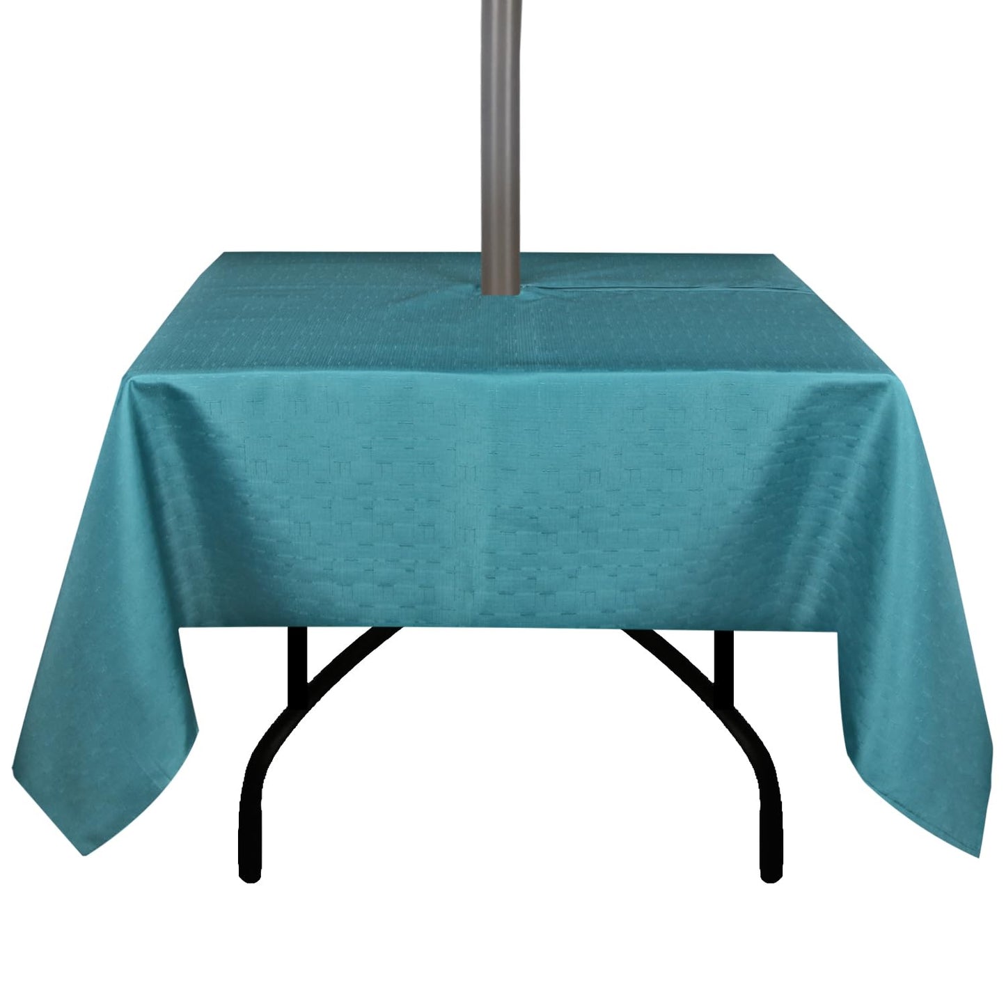 youngseahome Outdoor Tablecloth Wrinkle-Free Stain Resistant Waterproof Polyester Fabric Table Cover with Zipper Umbrella Hole for Picnic/Party/Dinner/Patio Garden(60Ã60inch Square,Zippered,Teal)