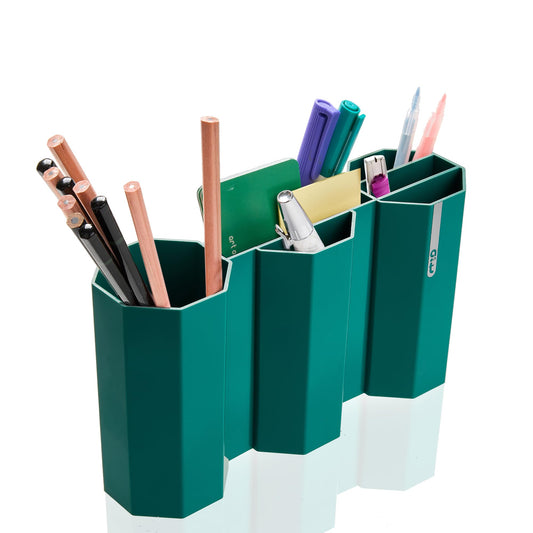 AonT Design Small Desk Organizer - Green Pen Tray & Holder (Multi-Compartment) (Made in Korea) – Modern Office Storage Supplies Organizer and Aesthetic Decor for Accessories