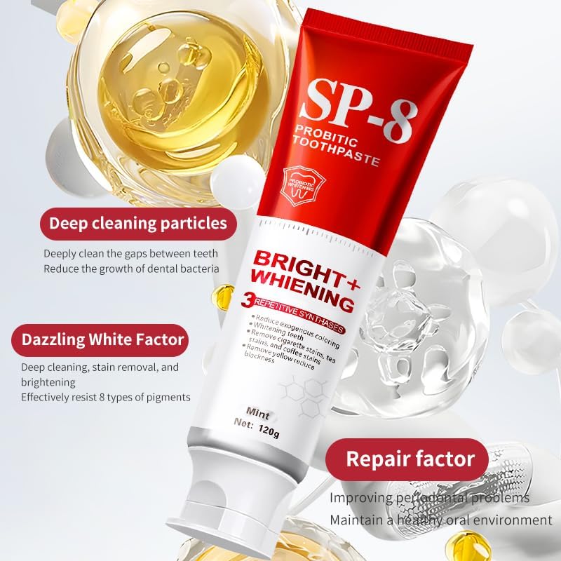 SP-8 Probiotics Whitening Toothpaste - Probiotics for Teeth Whitening and Gum Health - Enamel-Safe, Fluoride-Free, Double Mint Flavor,Fresh Breath