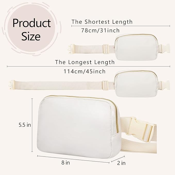 VOROLO Fanny Pack Crossbody Bag For Women And Men Belt Bag Gift For Women Bum Bag with Adjustable Strap for Sports Black+Beige