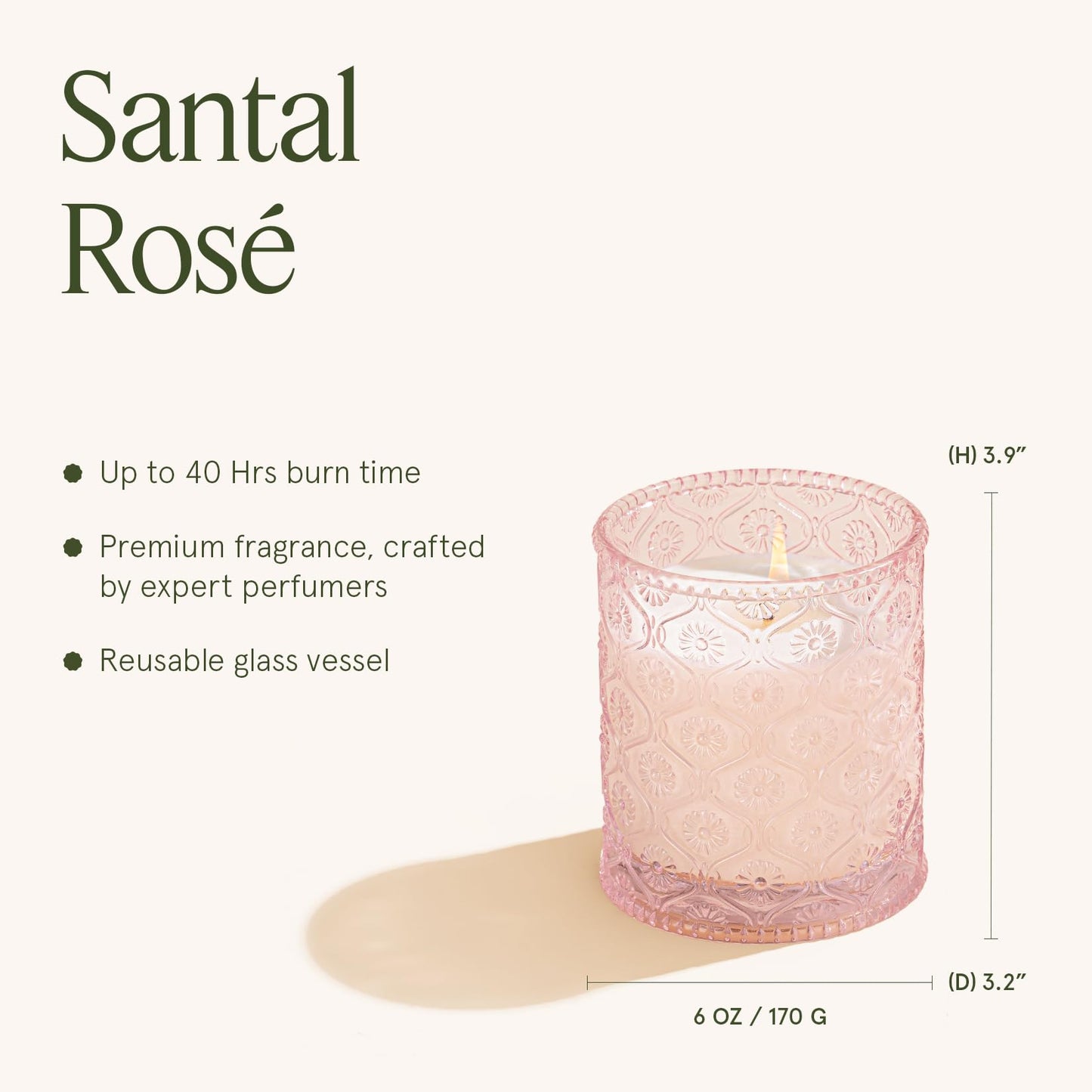 LA JOLIE MUSE Sandalwood Rose Candle, Scented Candles Gifts for Women, Natural Soy Candle, 6 oz 40 Hours Burn, Candles for Home Scented