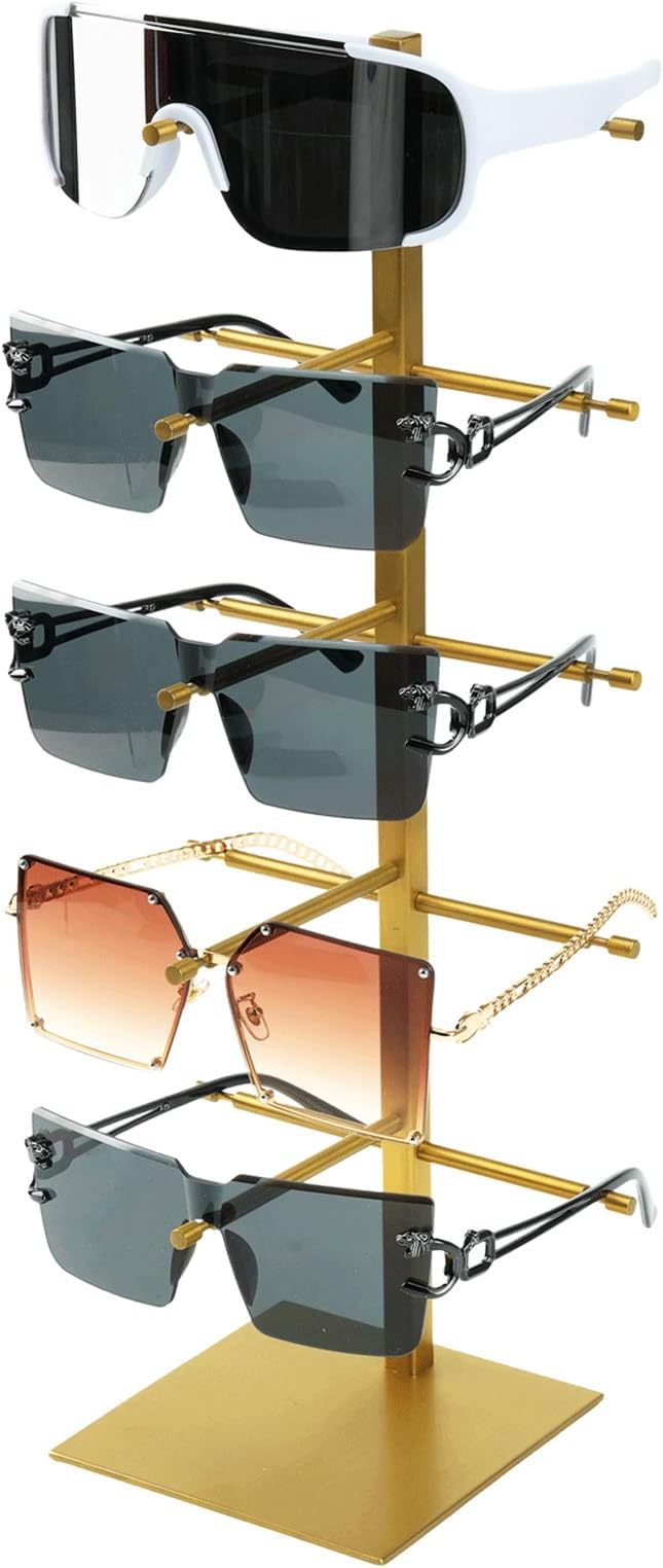 5-Tier Sunglass Display Stand, Sunglasses Organizer, Titanium Brushed Eyeglass Holder Stand, Gold Sunglasses Rack for Homes, Offices, Boutique Shopsï¼PATENT PENDING