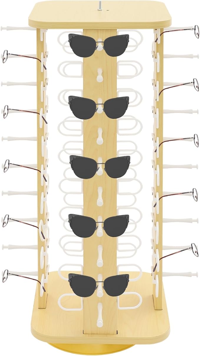 40 Pairs Glasses Rack, 360Â° Rotating Sunglasses Display Rack, 4-Sided Eyeglasses Storage Organizer, Eyewear Holder, Commercial Sunglasses Display Stand, Log Color