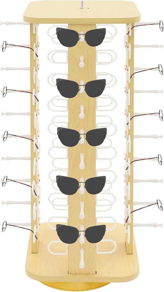 40 Pairs Glasses Rack, 360Â° Rotating Sunglasses Display Rack, 4-Sided Eyeglasses Storage Organizer, Eyewear Holder, Commercial Sunglasses Display Stand, Log Color