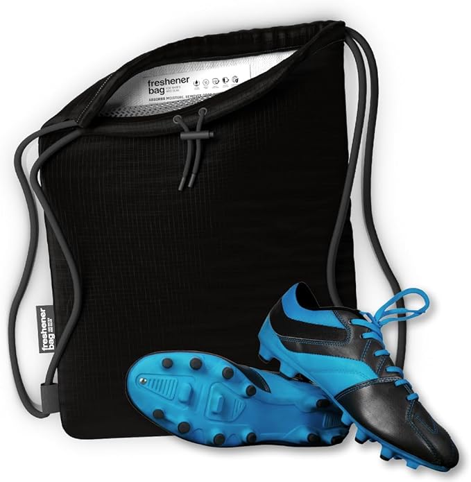 SmellWell Freshener Bag XL â Black | Shoe Bags for Travel, Golf Shoe Bag & Cleat Bag with Activated Bamboo Charcoal | Odor Eliminating & Moisture Absorbing Shoebag