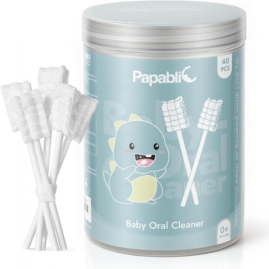 Papablic Baby Tongue Cleaner, Baby Oral Cleaner, Disposable Infant Mouth Cleaner Newborn, Upgrade Gum Cleaner with Paper Handle for Infants Ages 0-2 Years, 40 Pack