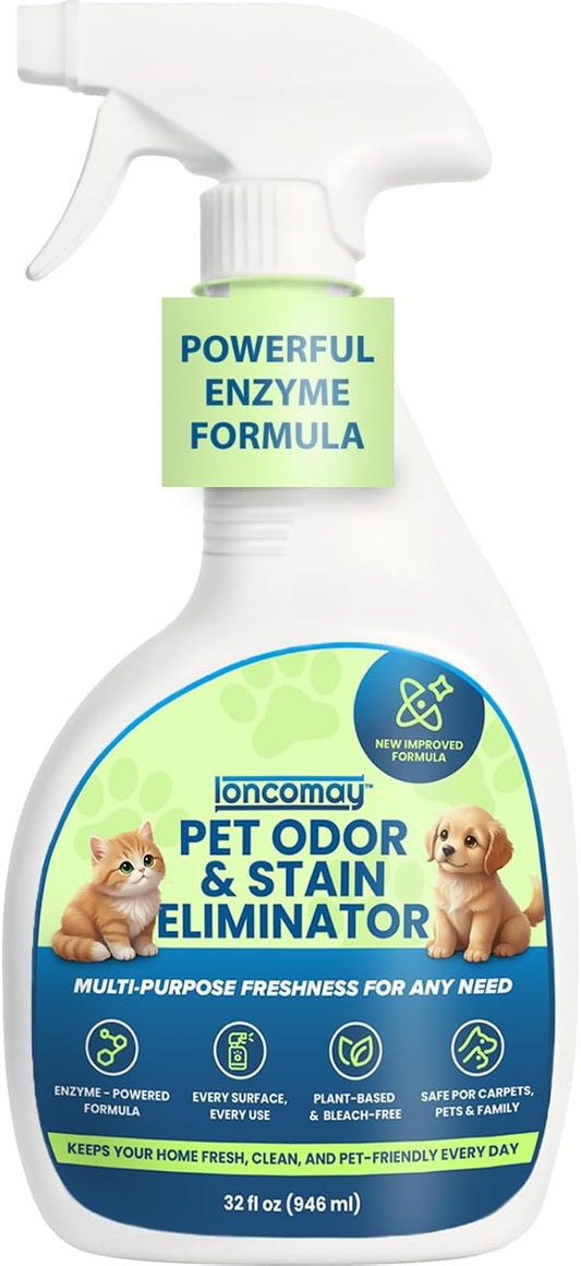 Stain & Odor Eliminator for Strong Odor, 32oz Enzyme Pet Odor Eliminator for Home, Carpet Stain Remover for Cats & Dog Pee, Enzymatic Cat Urine Destroyer, Carpet Cleaner Spray