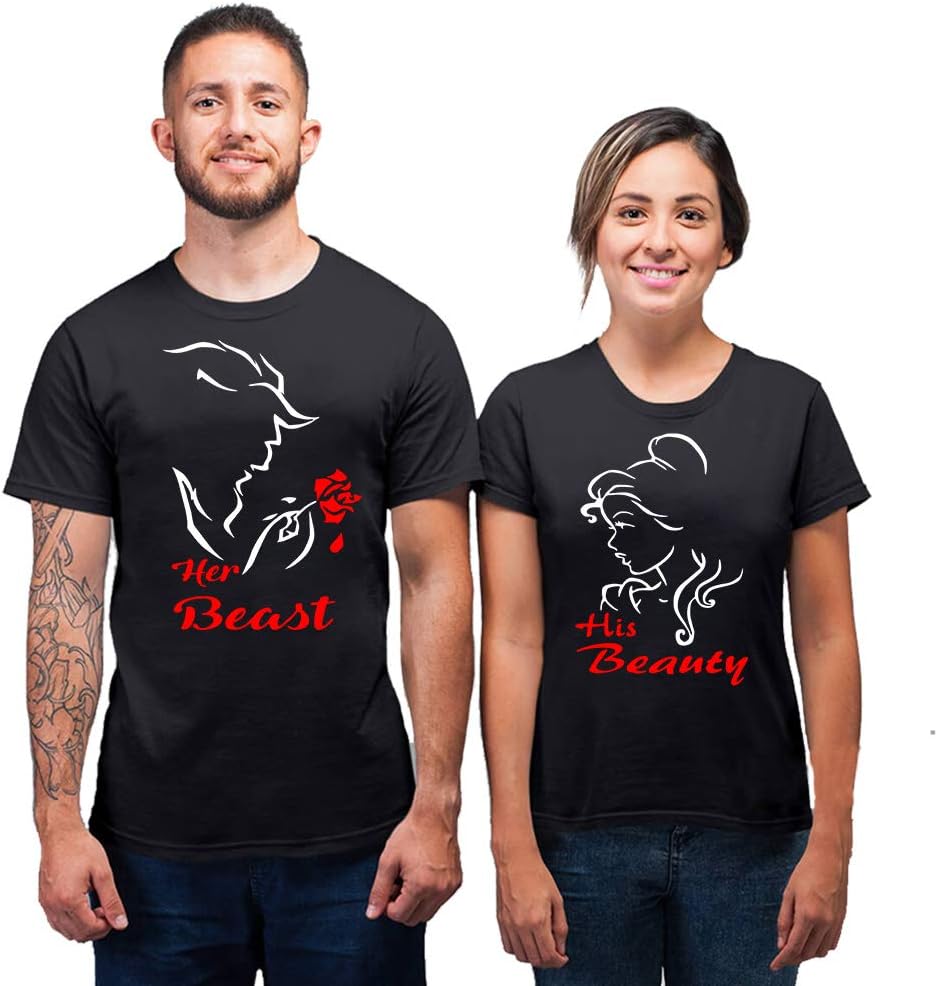 CRAZYDAISYWORLD Customized Matching Couple T-Shirt with Name Print Unisex Cotton Blend Shirt