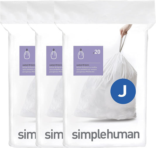 simplehuman Code J Custom Fit Trash Can Liner, 3 refill packs (60 Count), 30-45 Liter / 8-12 Gallon