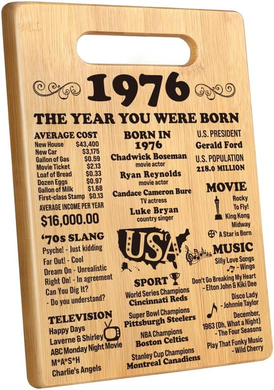 50th Birthday Gifts for Women Men, Happy 50 Year Old Birthday Gift Cutting Board for Her Him, Back In 1976 Birthday Decorations Woman Men Turning 50, 50 th Cutting Board Birthday Favor