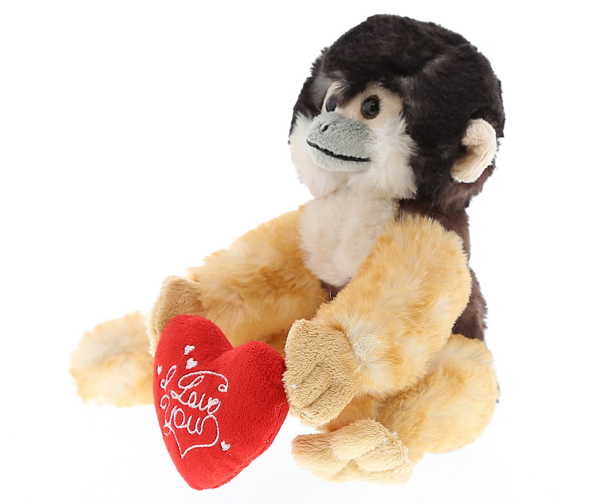 DolliBu I Love You Valentine Plush Squirrel Monkey - Cute Stuffed Animal with Red Heart and Name Personalization Gift for Valentines Day, Birthday, Anniversary, Romantic Date - 12.5 Inches