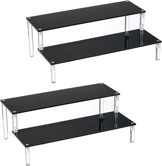 BYCY 2 Pack 2-Tier Black Acrylic Display Stand Display Shelf for Dessert Jewels Figurines, Cupcake Stand - 2 Pack ( 12" * 6.9" * 4.25" )