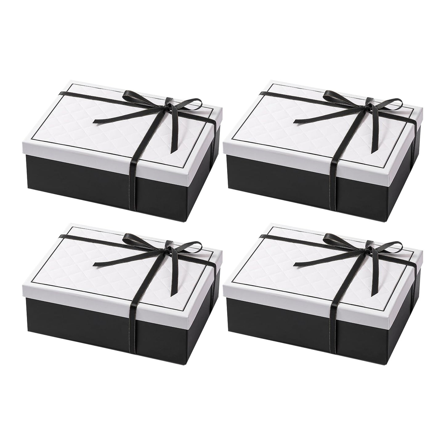 kaxilu Black Gift Box Luxury With Lid & Ribbon, Foldable Gift Boxes 4 Pack 9.8x7x3.3Inches - Elegant Wedding & Birthday Packaging Gifts Box