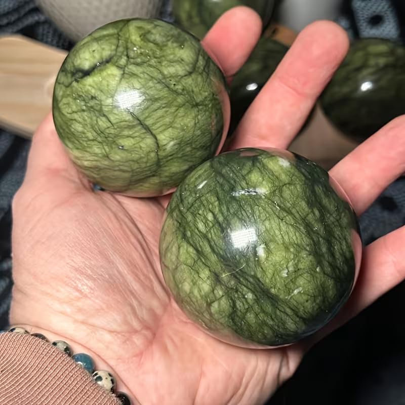 Natural Xiuyan Jade Sphere Green Stone Crystal Ball for Home Decor and Collection (50-60mm)