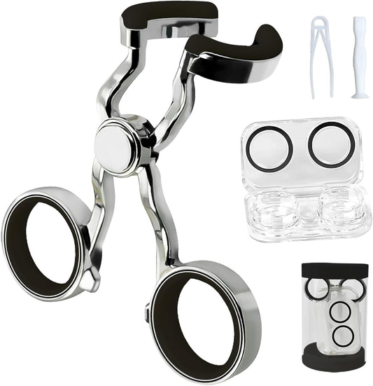 Contact Lens Applicator Tool， Set with Eyelid Stretcher, Tweezers, Suction Cup & Case, Hygienic Easy Operation, Portable Travel Size for Soft & Color Contact Lenses (Black)
