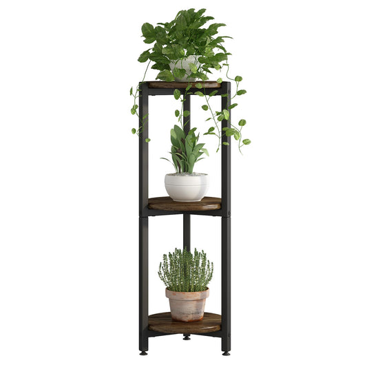 YIZAIJIA Plant Stand Indoor Corner Tall 3 Tier Metal Modern Flower Storage Plant Shelf Holder for Living Room Balcony Garden,Black (3 Tier-Black Round)