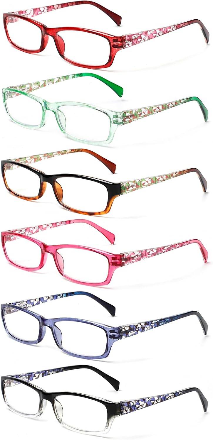 Kerecsen Computer Reading Glasses for Women Blue Light Blocking Glasses for Reading Fashion Pattern Print Eyeglasses for Womens(Mix Color -7, 2.50)