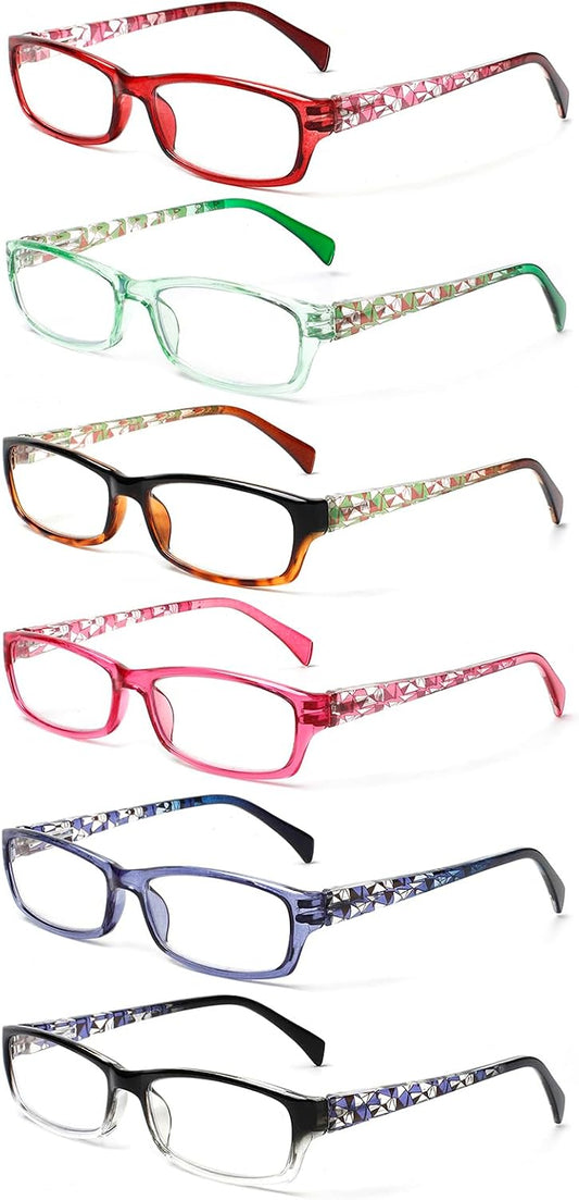 Kerecsen Computer Reading Glasses for Women Blue Light Blocking Glasses for Reading Fashion Pattern Print Eyeglasses for Womens(Mix Color -7, 2.50)