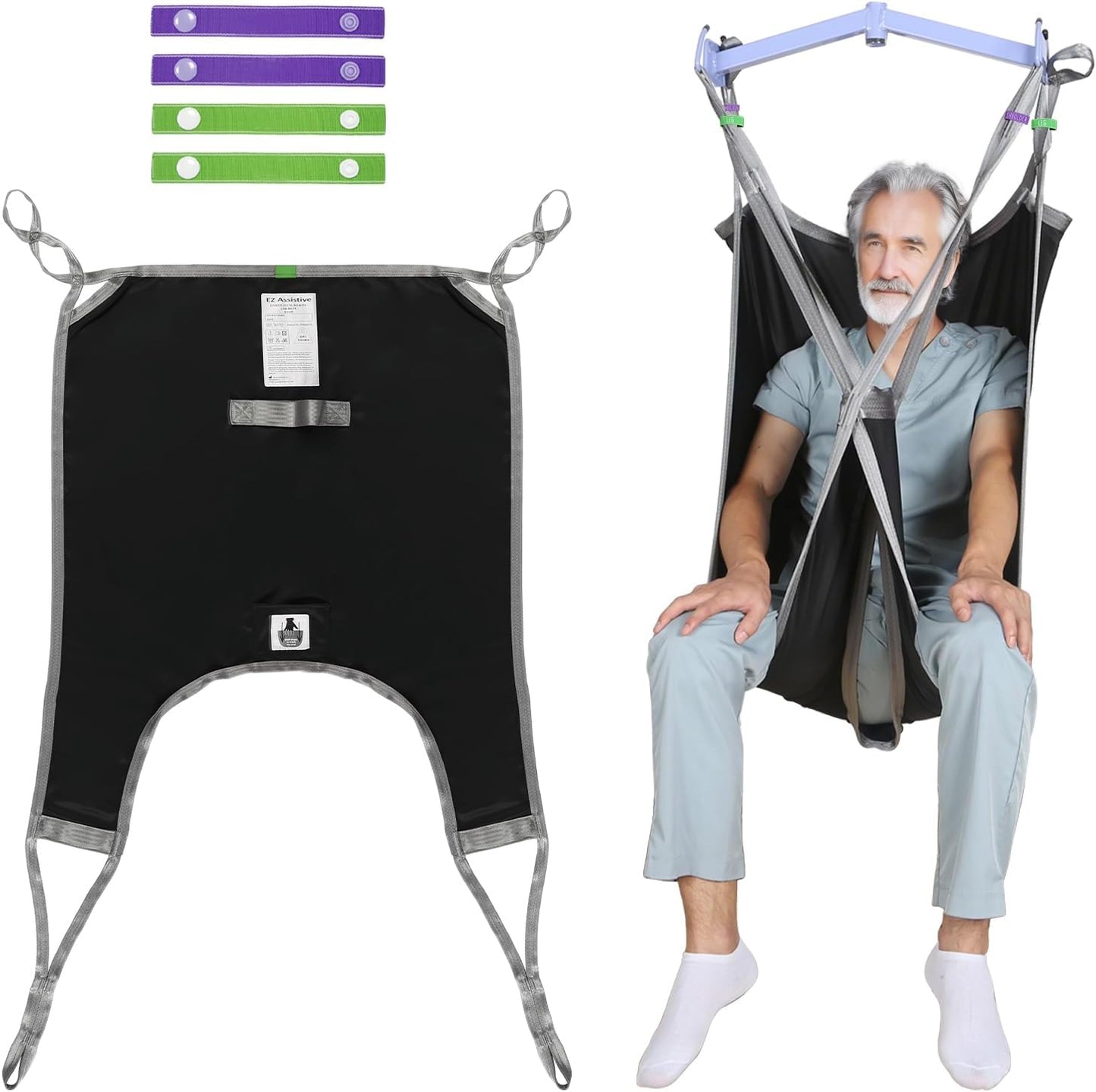Patient Lift Divided Leg Sling – Heavy Duty 500 lbs Capacity, Easy Hygiene Access with Handles & Pocket, Machine Washable – Small/Medium/Large for Elderly, Disabled & Bariatric Care (Black, L)