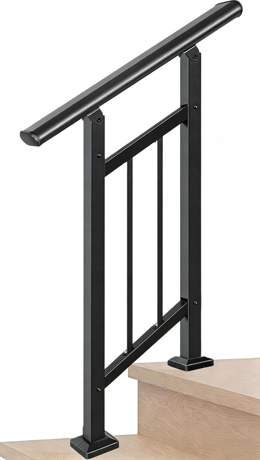 Metty Metal Handrails for Outdoor Steps,1-2 Step Stair Handrail & Indoor Stair Railing Kit，Black Railings for Outdoor Steps and Hand Rails for Seniors for Porch(2 Step -Black)