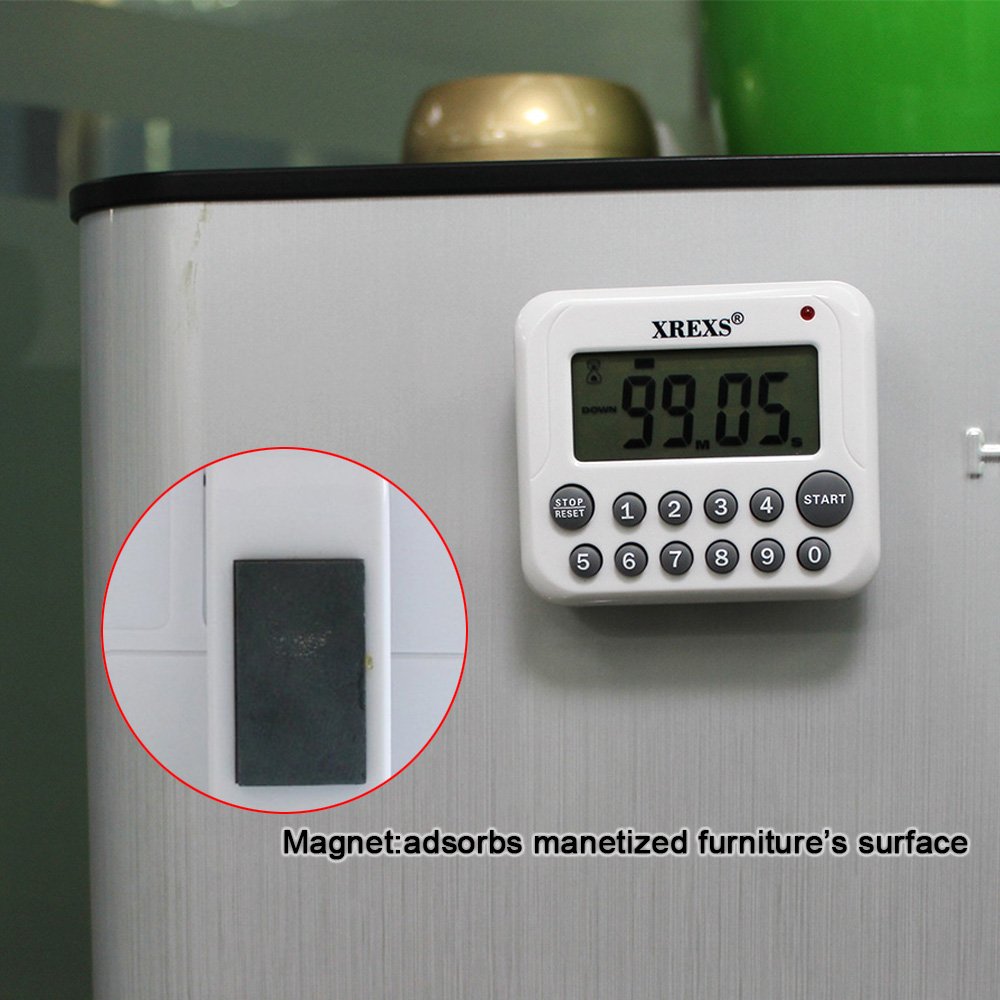 XREXS Digital Kitchen Timer Magnetic Countdown Up Cooking Timer Clock with Magnet Back and Clip, Loud Alarm, Large Display Minutes and Seconds Directly Input-White (2 Pcs, Battery Included) PS-367