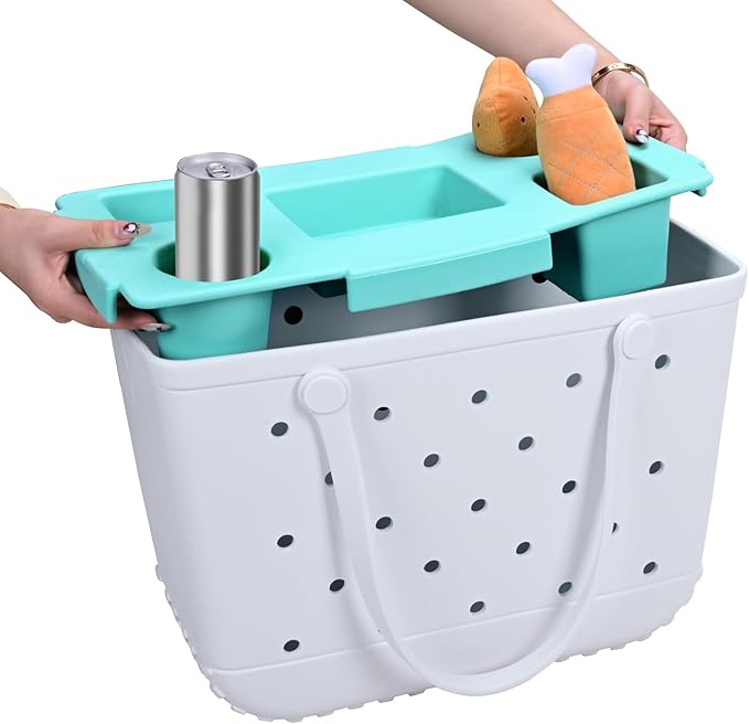 Topper Tray for Bogg Bag Large – Waterproof EVA Table Top Organizer Lid with Cup Holder, Snack, Phone & Drink Holders for Beach, Pool, Picnic, Travel (Green)