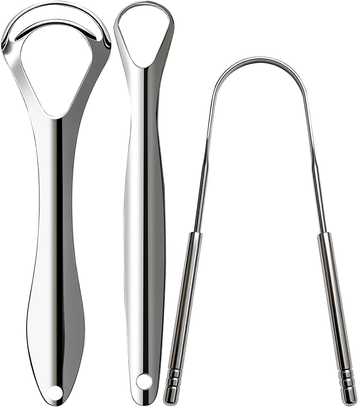 3pcs Stainless Steel Tongue Scraper For Adults,Metal Tongue Cleaner With Curved Design To Reduce Bad Breath,Reusable Tongue Scrubber For Fresh Breath & Hygiene