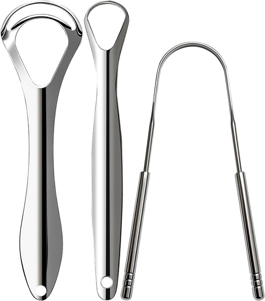 3pcs Stainless Steel Tongue Scraper For Adults,Metal Tongue Cleaner With Curved Design To Reduce Bad Breath,Reusable Tongue Scrubber For Fresh Breath & Hygiene