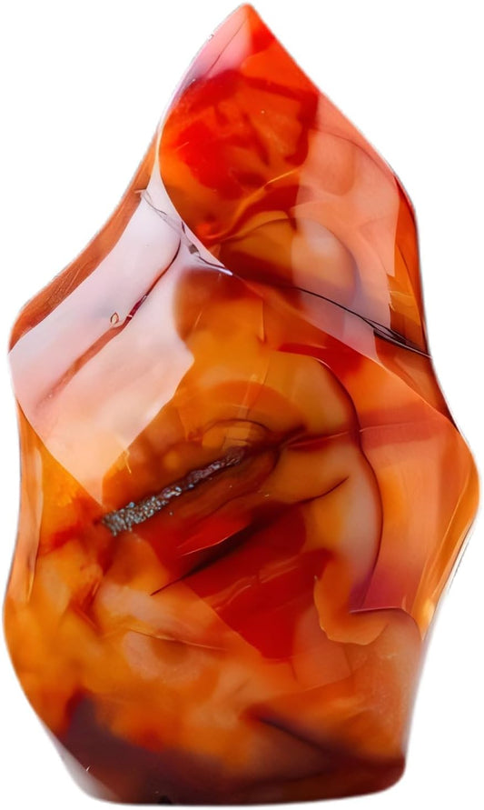 Natural Red Agate Flame Shaped Stone Quartz Reiki Energy Healing Crystal, Polished Gemstone Tower for Home Office Decor, 0.8-1 LB