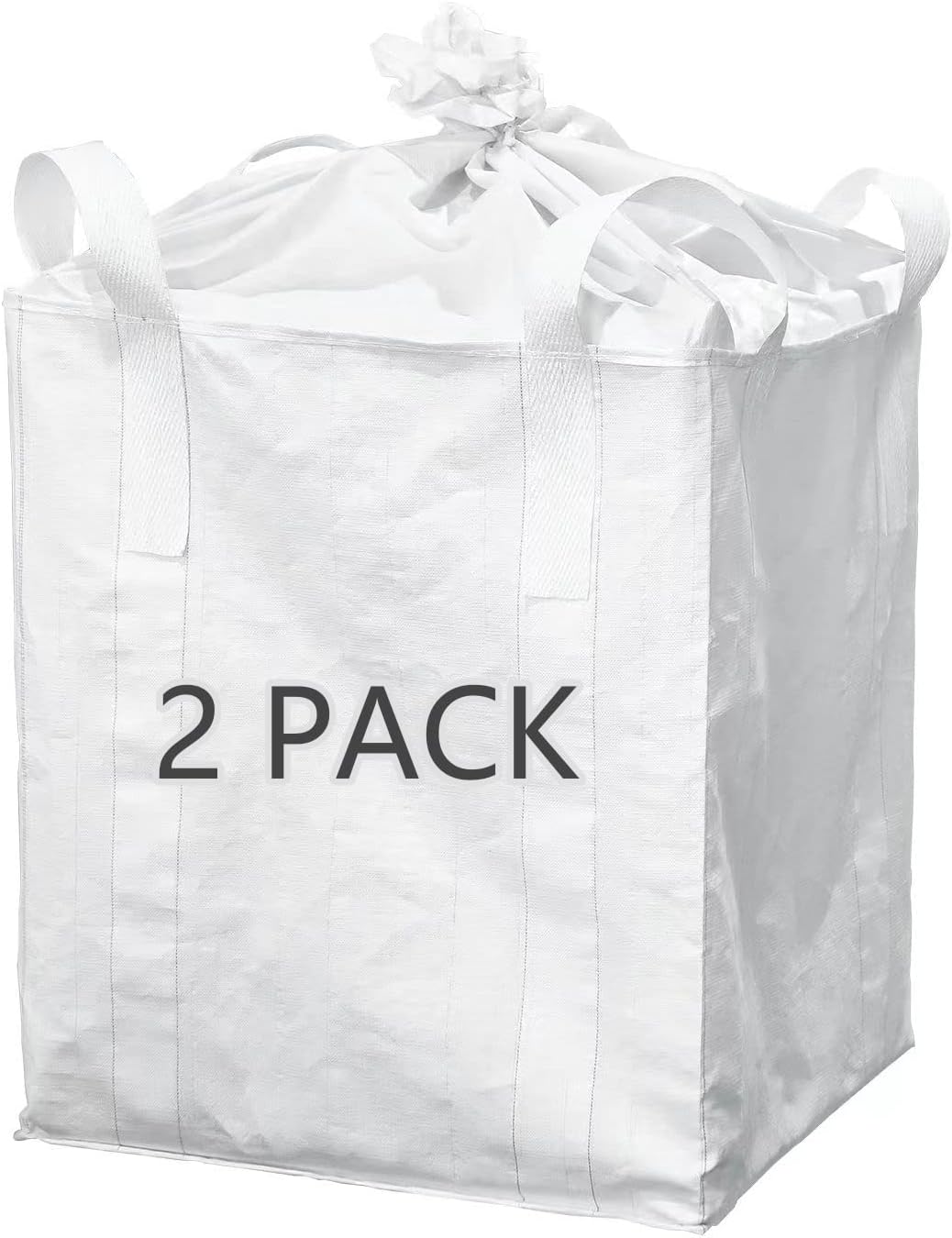 FIBC Bulk Bag 2-Pack | 1-Ton (2,200 lbs) Super Sack | 35“ x 35” x 43" Woven Polypropylene | Duffle-Top Construction Waste Bag with 4 Loops