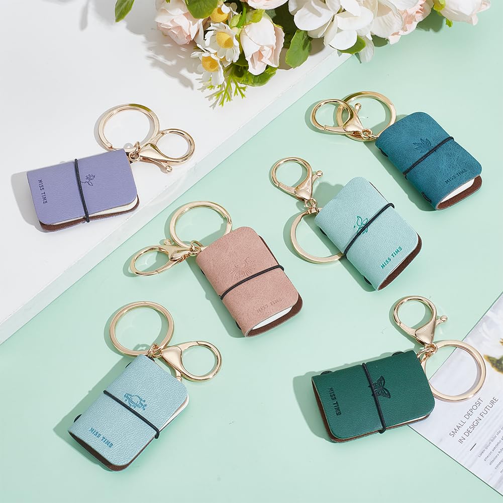 WEBEEDY 6 Pcs Adorable Mini Leather Journal Retro Pocket Notebook 1.9x1.2 Inch Mini Book Keychain Cute Sketchbook Agenda for Office Keychain Teachers Bookish Christmas Birthday Gifts, 4.8x3cm