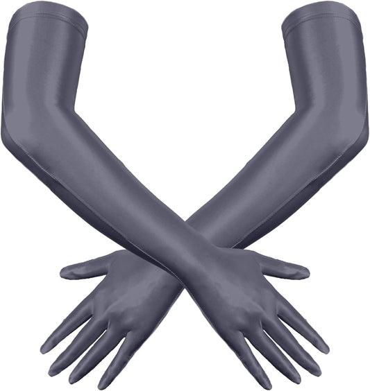 FEOYA Long Shiny Glossy Oily Glove Wet Look Long Gloves 20s Party Cosplay Women’s Costume Halloween Accessory