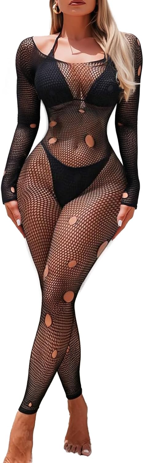 Buitifo Lingerie for Woman Sexy Bodysuit Fishnet Bodystocking Mesh Tights Sheer Jumpsuit