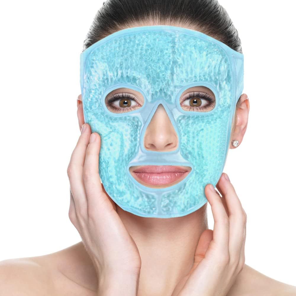 NEWGO Gel Face Mask Cold Pack Cooling Gel Face Mask, Hot Cold Therapy Cold Face Mask for Puffy Eyes, Migraines Relief, Skin Care, Puffiness, Acne - Blue