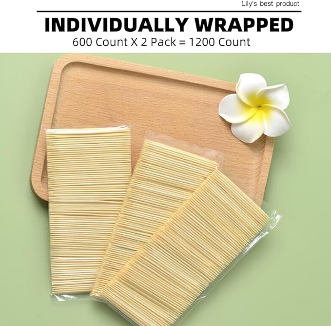 HOPELF Bamboo Toothpicks for Teeth Cleaning, Appetizer, Olive, Barbecue, Fruit, Double-Points Wooden Toothpick.1200 Count