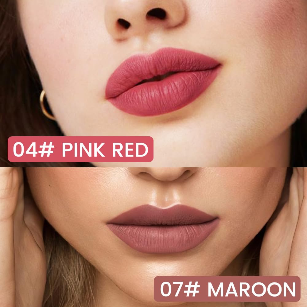 2Pcs Longwear Liquid Lip Liner Stain Marker Pen Set Long Lasting Waterproof, Pink Red Maroon Dusty Mauve Matte 24 Hour Lip Liner and Lipstick Combo, Color Stay Lipliner All Day, Lips Stain peel off