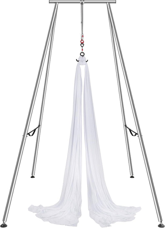 Happybuy Aerial Yoga Frame & Hammock, 9.67 ft Height Yoga Swing Stand, 6.6 Yards Hammock, 551.15 lbs Capacity, Indoor & Outdoor Use, White